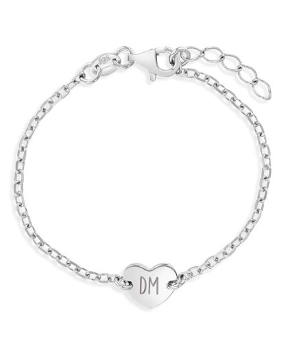 5" - 7" Engravable Heart Kids / Children's / Girls Bracelet - Sterling Silver